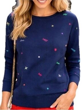 NWT Lilly Pulitzer Rami Sweatshirt Low Tide Navy Blue Good Vibes Size Large